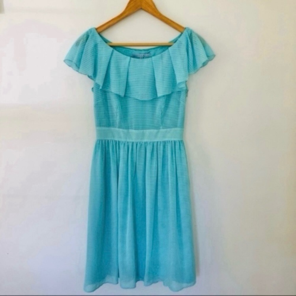 Light Blue Off-Shoulder Ruffle Fit-and-Flare Dress